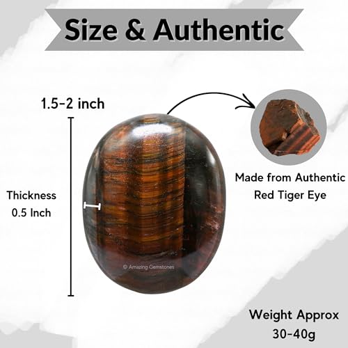 Image of Amazing Gemstone Red Tiger Eye Crystals and Healing Stones - Large Palm Stone Crystals Piedra - Crystal for Good Luck, Balanced Positive Energy, Meditation - Unique Stocking Stuffers, Gifts for Women