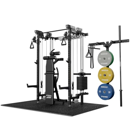 Image of Mikolo Folding Squat Rack, Wall Mounted Power Rack with Cable Crossover Machine & LAT Pull Down, Functional Trainer with 5 Adjustable Function Modes, Home Gym Package
