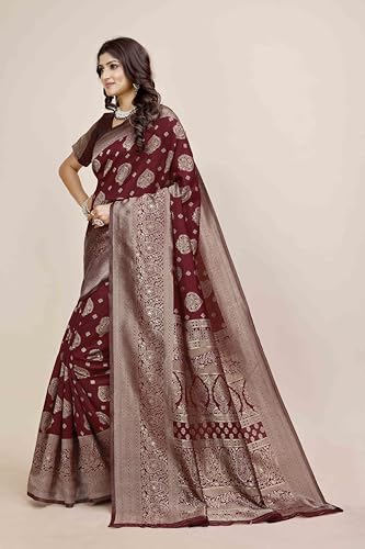 Image of Shasmi Women's Banarasi Saree Pure Kanjivaram Silk Saree Soft new ladies 2025 Design Wear Pattu Sarees Party Sari collections With Blouse Piece for Wedding sadi (PARI-218)