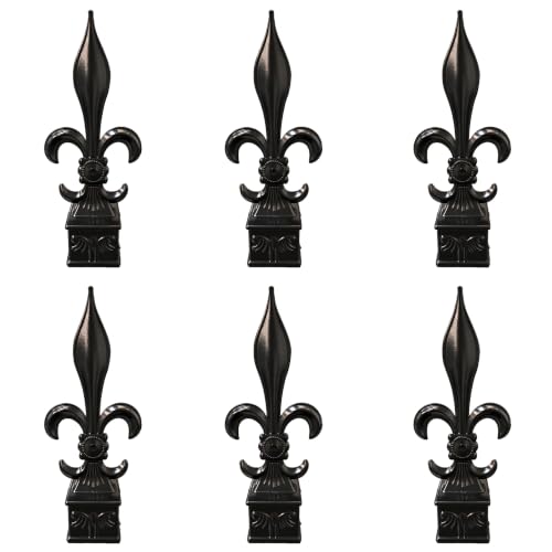 1" Square Post Fence Finials, 6 Pack Black High-Impact Aluminum Alloy Fleur De Lis Trident Spear Post Caps, 2.3×1.3×5.8 Inches Replacement Toppers