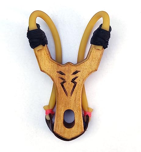 Image of Wooden Slingshot Catapult, Hard Wood, Natural Wood Color, Yellow Rubber, Strong Grip, Extra Material, Best for Kids, Hikers, Trekkers, Pocket Shooter Series - Classic Shooter Pro Wild