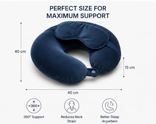 Image of Travel Neck Pillow for Adults, Fiber Filled U-Shaped Neck Support Pillow with Button Closure, Soft Plush Neck Cushion for Airplane, Car, Office & Travel (Light Blue)
