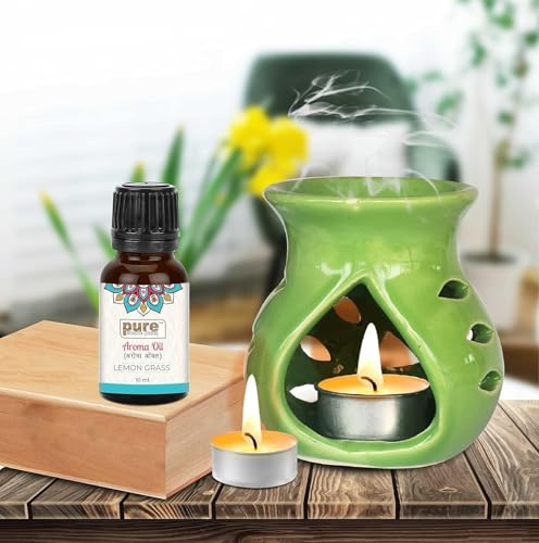 Image of Pure Source India Ceramic Aroma Burner (Set of 1, Green)