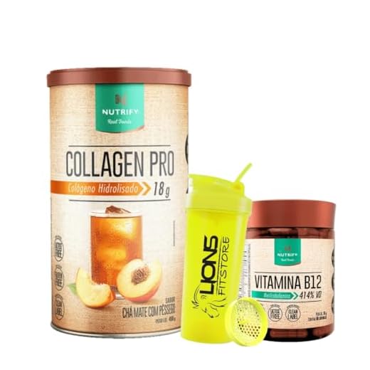 Collagen Pro Chá Mate com Pêssego Nutrify 450g + Vitamina B12 Metilcobalamina 414% 60caps Nutrify