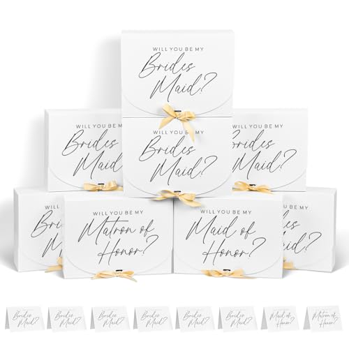 WLUSEAXI 8Pack Bridesmaid Proposal Box with 8Pack Bridesmaid Cards Matron of Honor Proposal Gift Box Maid of Honor Box Will You be My Bridesmaid Box for Bridesmaids Gifts (White)