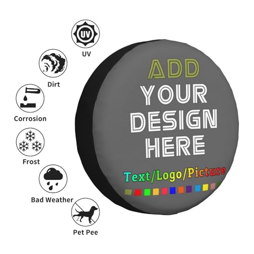 Image of Custom Spare Tire Cover Personalized Tire Covers Add Your Own Design Logo Picture Customize Wheel Cover Universal Size 14-17 in Fit for Jeep Trailer Camper RV Wheel Covers, DimGray
