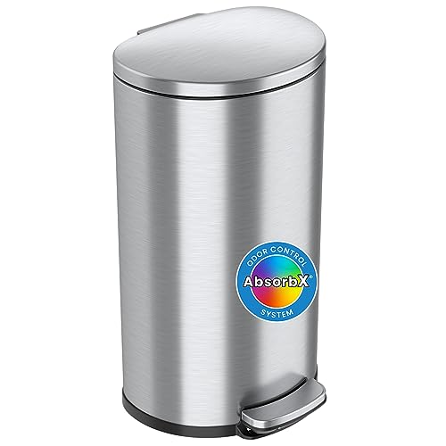 Image of iTouchless SoftStep 8 Gallon Trash Can with Odor Filter & Removable Inner Bucket, Stainless Steel, 30 Liter Semi-Round Step Pedal Garbage Bin for Kitchen, Bathroom, Home, Office, Quiet Lid Close