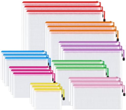 Smarpau 24pcs Mesh Zipper Pouch, 8 Sizes 8 Colors Waterproof Zipper Bags for Organizing, Multipurpose Zipper Mesh Pouch for School Supplies, Office Supplies, Board Game Storage and Travel Storage