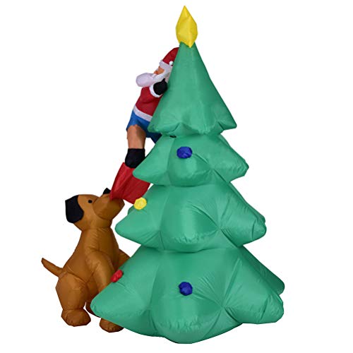 LUOZZY Árvore de Natal Inflável Árvore de Natal Papai Noel e Cachorro Decoração Inflável Luz Árvore