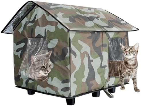 Rockever Outdoor Cat House, Feral Cat House Outdoor Weatherproof With Escape Door And Clear