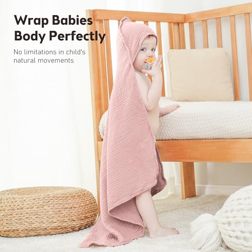 Image of Susurration Hooded Baby Towels for Newborn 2 Pack 100% Muslin Cotton Towel for Babies，Highly Absorbent and Newborn Essential (Pink)