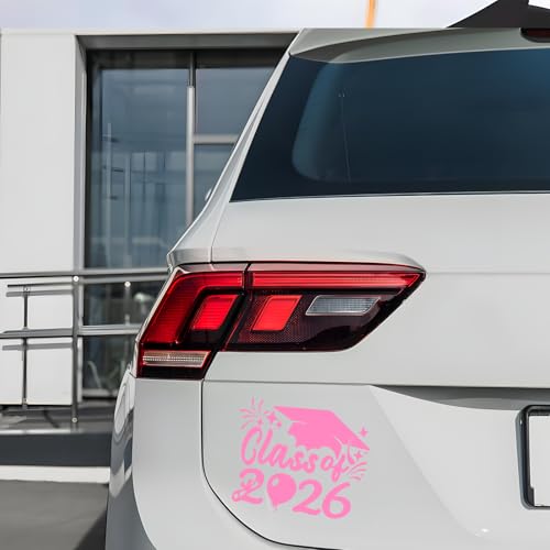 Image of 2PCS Class of 2026 Car Sticker & Graduation Hat Stickers Removable Graduate Decal Car Sticker 8 inchx 7.1 inch Waterproof Vinyl Decals Arts & Crafts for Graduation Party Decorations (Light Pink)