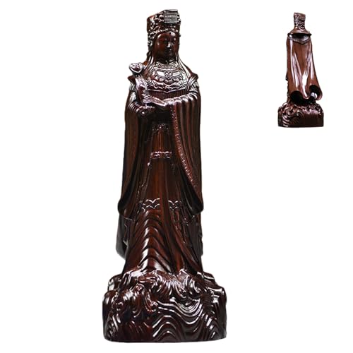媽祖 高級木彫り 木彫媽祖像 航海の女神 立像 商売繁盛 仏像 神像 道教美術 仏壇仏像 木製 祈る 厄除け 財運 招財 金運祈願 富と幸運 風水アイテム 置物 (ブラックブラウン,40cm)