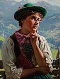 ZHAOSHAN Pinturas Famosas Impresión Póster Arte de Graffiti Ragazza in costume tradizionale in un paesaggio alpino di Emil Rau para Decoración de Paredes 60x90cm