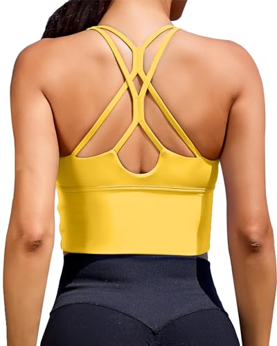 XUNYU Sports Bras for Women High Support Longline Workout Tank Tops Built in Bra Padded Strappy Yoga Crop Top Cross Gym