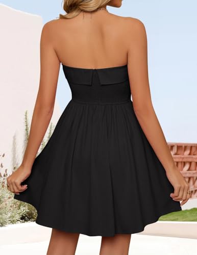 Image of ZESICA Women's Summer Strapless Mini Dress 2026 Casual Off Shoulder A Line Swing Boho Beach Vacation Party Short Dresses