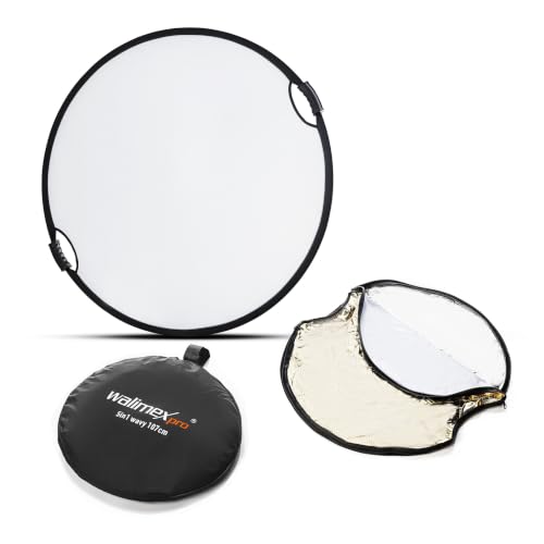 Walimex pro Réflecteur Pliable 5 en 1 Wavy Comfort Ø 107 cm, Set de 4 Couleurs et diffuseur, réflecteur Pop-up Rond, Compact et léger, avec Deux poignées Confortables, Sac Inclus, pour Studio et