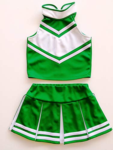 Total 2550 Little Girls' Cheerleader Cheerleading Outfit Uniform Costume Cosplay Green/White (L / 8-10) #TOP6
