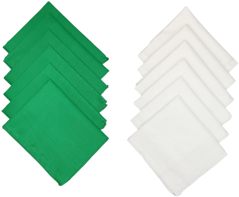 Cotton Handkerchief for Men and Boys| Green and White| Pack of 12-picture-36