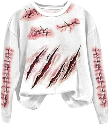 Women Halloween Y2k Print Oversized Pullover Sweatshirts Top Cute Crew Neck Fall Clothes 2024 Long Sleeve Tops