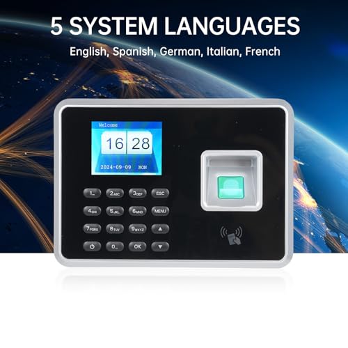 Bisofice A2 Zeiterfassung für Kleinbetriebe, Stempeluhr Zeiterfassung Mitarbeiter, Biometrischer Fingerabdruck-Passwort-Anwesenheits-Maschine, mit U-Disk, 1 Ausweis, Deutsche Systemsprache