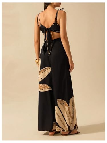 SOLY HUX Women's Summer Maxi Dress Boho Print Tie Shoulder Spaghetti Strap Cut Out Tie Back Cami Dresses Sundress2