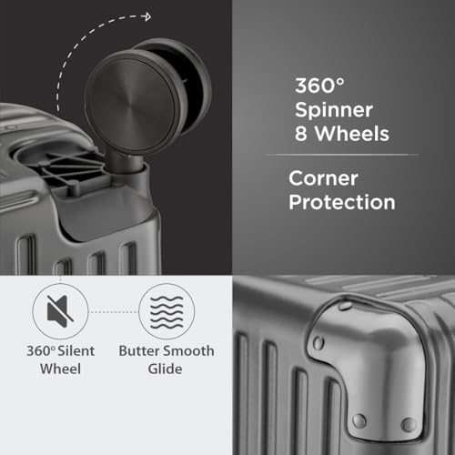 Image of Maleta Crown Series Cabin Trolley Bag |Aluminium Frame, 20 inch, 8 Spinner Wheels, Dual TSA Lock |Free Bag Cover| Trolley Bags for Travel | Suitcase for Travel (Grey, Cabin-Small)
