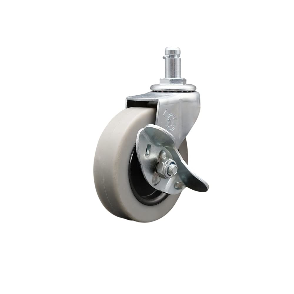 5 Inch Swivel Thermoplastic Rubber Caster Wheels and 7/16 Inch by 1-3/8 Inch Grip Ring Stem Caster and Brake - 520 lbs. Total Capacity - Set of 4 - Service Caster Brand
