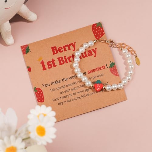 1st Birthday Girl Gifts, Berry First Birthday Decor 1 Year Old Girl Gifts Strawberry Decorations Bracelet for Girls Granddaughter Daughter Niece4