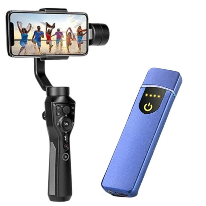 Raptas Smooth 4 3-Axis Handheld Gimbal Stabilizer YouTube Video Vlog Tripod with Mini Slim Electronic Touch Sensor Metal Lighter USB Rechargeable Windproof Flameless Lighter for Smoking