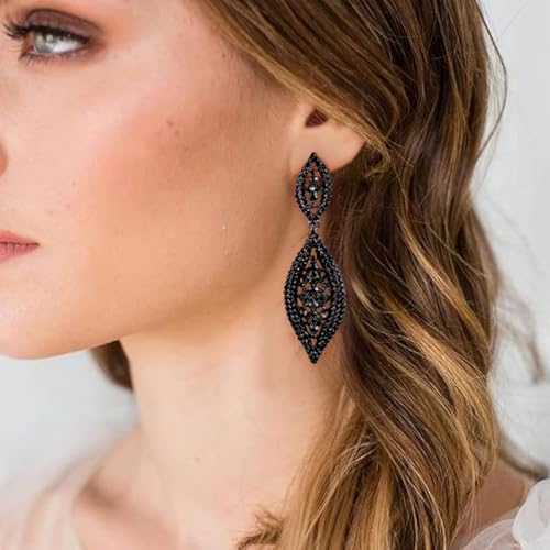 Women Large Statement Chandelier Earrings Rhinestone Clear Crystal Party 2 Leaf Dangle Earrings3