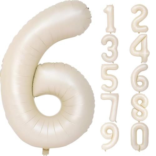 Image of Number Balloons for Birthday Decorations - 40 Inch Large Party Balloons 6, Cream Foil Number Balloons for Boys Girls, Balloons for Party Supplies