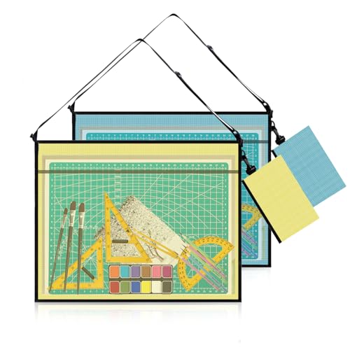 Image of 2 Pcs Art Portfolio Bag, 19x25 Inches Artwork Storage Case with Handle and Zipper, Large Clear Waterproof Poster Storage Bag for Posters Artwork Bulletin Board (Yellow and Blue)