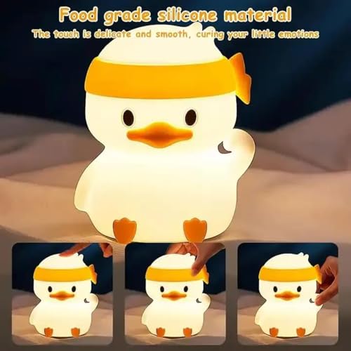 Image of Adorable Silicon Fighting Duck Night Light for Nursery | Soft Silicone, Tap Control, 7-Color Soothing Night Lamp |Rechargeable Light with USB Cable Perfect for Kids Bedside & Home Decor Gift
