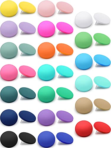 Epakh 20 Pairs Round Button Earrings Large Circle Acrylic Stud Earrings Disc Geometric Earrings Solid Color Retro Neon Button Earrings for Women
