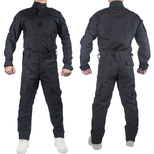 Kecrotac Tactical Military Camo BDU Uniform Set per uomini camicia da combattimento e pantaloni Ripstop Abbigliamento per attività all'aperto, caccia, softair, paintball, Nero , XXL