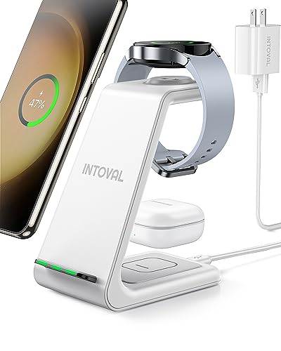 Intoval Wireless Charger,Wireless Charging Station for Samsung Galaxy Phone/Watch/Buds,Fit for Note 20/Note 10/S21/S20,Galaxy Watch 4/3,Active 2/1,Galaxy Buds/Pro/+/Live(S3,White)