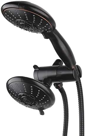 Ana Bath Anti-Clog High Pressure Large Oil Rubbed Bronze Dual Shower Head 5-inch 5-Settings Shower Head with Handheld Spray Combo + 5 Foot Stainless Steel Shower Hose w/ BRASS connectors