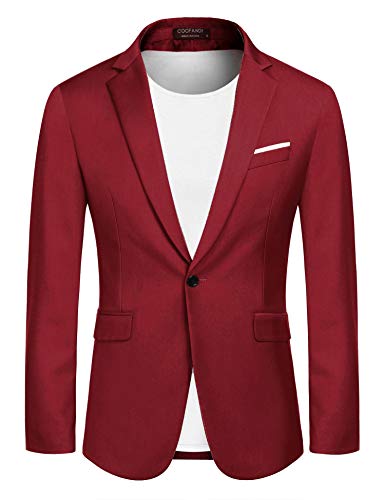 COOFANDY Mens Blazers Slim Fit Stylish Casual Notched Lapel Suit Coat One Button Suit Jacket (Small, 01-Red)