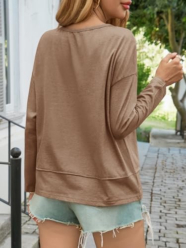 Image of Cicy Bell Womens Long Sleeve T Shirts V Neck Casual Flowy Tops Fall Fashion Loose Fit Basic Tees