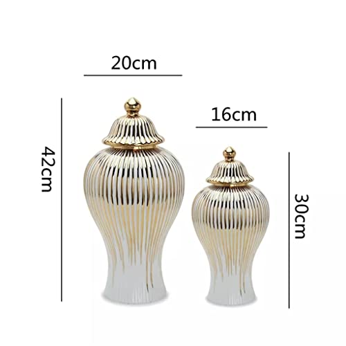 Tjlss Ceramic Ginger Jar Golden Stripes Decorative General Jar Vase Porcelain Storage Tank With Lid Handicraft Home Decoration (Color : D, Size : 42X20Cm) #TOP1