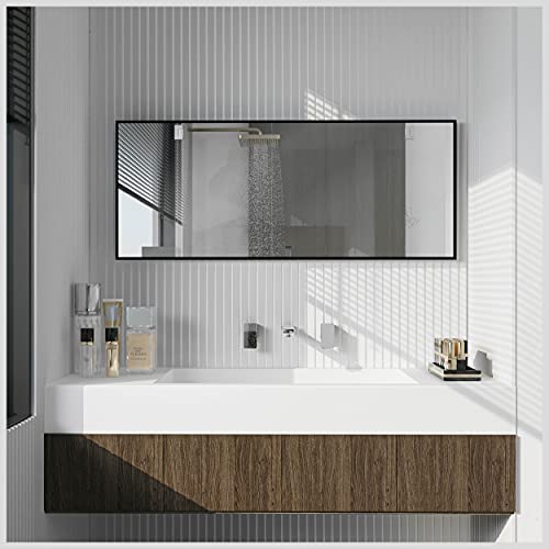 EVIVA Wall Mirror for Bathroom, Black 72X30 Inch Modern Framed Bathroom Mirror Bathroom Mirror, Aluminum Metal Frame, Rectangle Glass Panel Wall Mounted Mirror