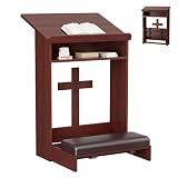 Zethvax Foldable Prayer Kneeler, Wooden Prayer Bench with Storage Shelf, Cushion Pad, Rounded Corner Bookend and Customizable Cross Decoration, Reinforced Steel Tube Base Design (Mahogany)