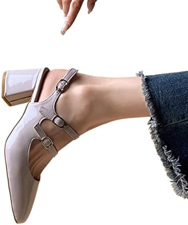 حذاء نسائي عالي الكعب من ZAYNT بكعب عالٍ عالٍ وكعب عريض عريض من الجلد بتصميم مربع، عصابة رأس مربعة بإبزيم (اللون: 4 أبواب سواندو، المقاس: 1)