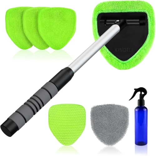 XINDELL Windshield Cleaner Tool – Car Interior Window Cleaning Kit with Extendable Handle & 4...