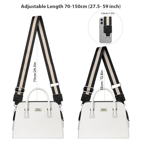 Image of Purse Strap Wide Replacement Crossbody Bag Straps, 1.5 inch Canvas Handbag Shoulder Strap, Adjustable Tote Belt (Silver 1.5 inch - Cream and Black)