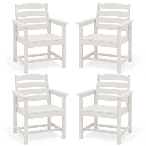 Image of SERWALL Outdoor Dining Chairs Set of 4, All-Weather HDPE Patio Dining Chair with 19.7 inch Widened Seat, for Backyard, Garden, White