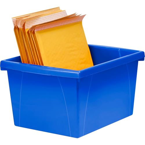 Image of Storex 4 Gallon Storage Bin with Lid - Plastic Classroom Organizer for Books and Supplies, Blue, 1-Pack (61412A06C)