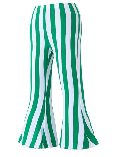 Girls' Cotton Striped Bell Bottom Leggings, Green and White