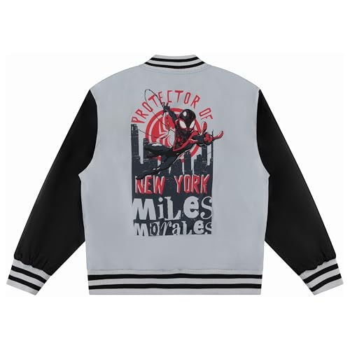 Marvel Spiderman Miles Morales Varsity Bomber Jacket for Boys - Toddler & Kids Bomber Jacket - Retro Style Zip-Up Varsity Jackets Outerwear - Boys Jackets Made with Soft Polyester Fabric (Large)